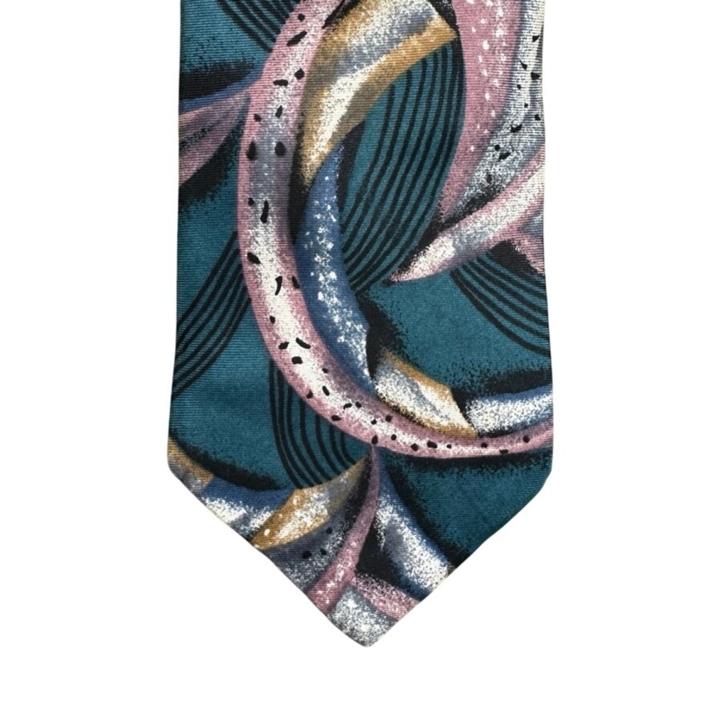 Don Loper Beverly Hills Mens Italian Silk Tie Teal Pink Abstract Geometric USA
